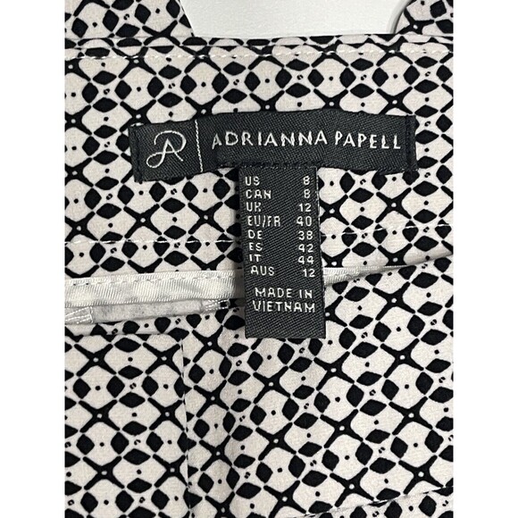 Adrianna Papell White Black Pattern Print Ankle Pants Sz 8 - Picture 4 of 8